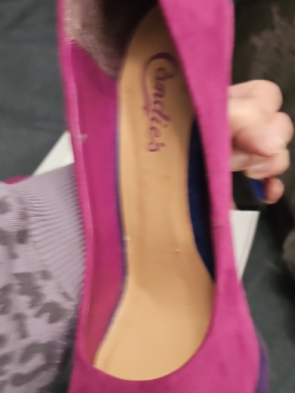 Candie's Fuchsia Open-Toe Pumps with Blue Accents - Picture 10 of 11